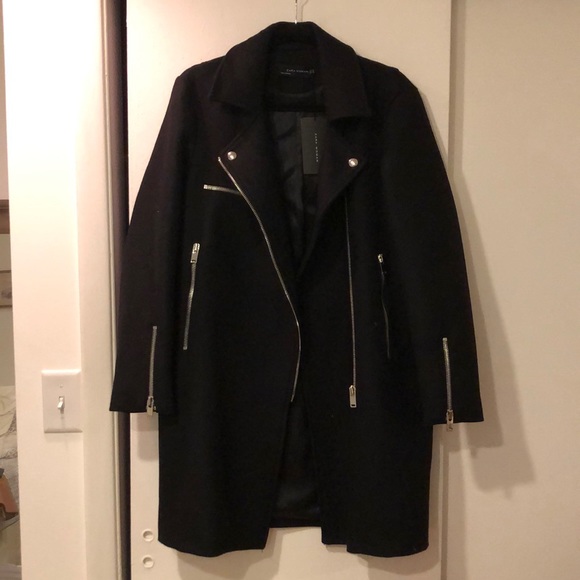 NWT Zara Black Wool Oversized Biker Jacket - Picture 2 of 7